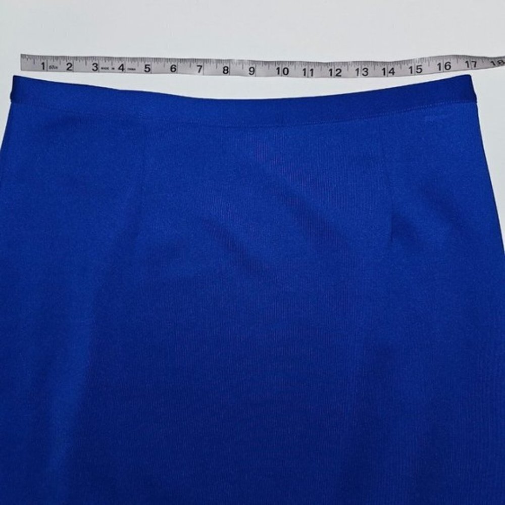 Spense Solid Blue Skirt Midi Pencil Size XL Laser Cut Cutout Hem Career - Picture 8 of 8